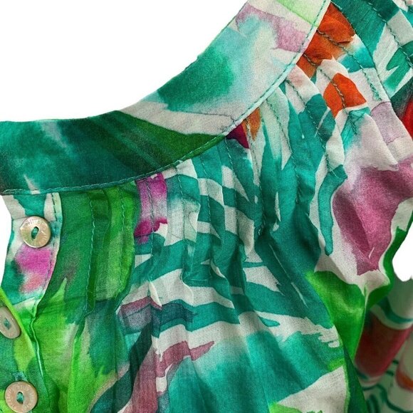 Blue Illusion Women's S Small 100% Silk Blouse Tropical Print NWT Lightweight - Picture 3 of 11